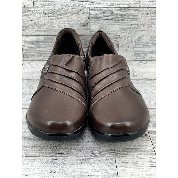 Clarks Womens Brown Leather Comfort Collection Slip On Loafers Shoes - Picture 2 of 8